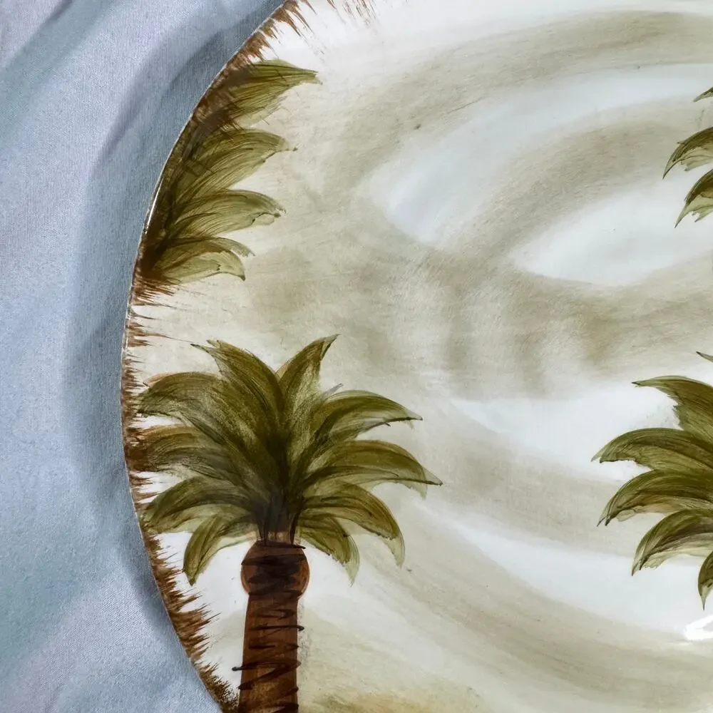 Set of 2 Z Gallerie Fiji Hand Painted Palm Tree Plates 9